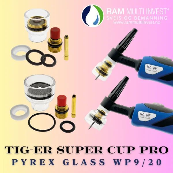 Set duze Pyrex TIG Jumbo 12 mm pentru torțe WP9 și WP20 – TIG-ER Super Cup