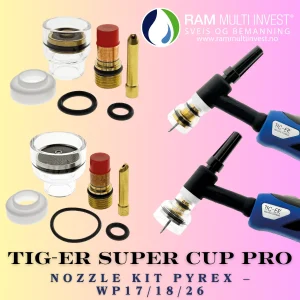 Set duze Pyrex TIG WP17/18/26 – Super Cup 12 cu lentilă și port pensetă pentru sudură TIG profesională
