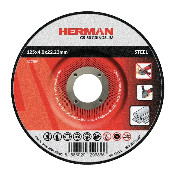 Disc abraziv pentru oțel HERMAN GS-50 125x4,0x22,23mm