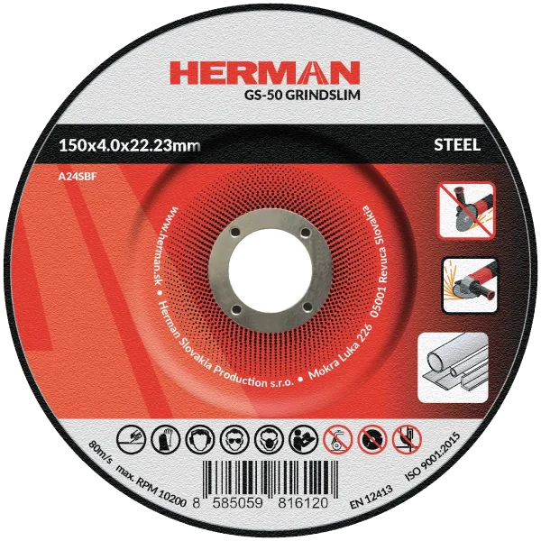 Disc abraziv pentru oțel HERMAN GS-50 150x4,0x22,23mm