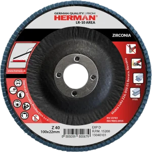 Flap disc HERMAN LR-10 Area 100mm | P40 | zirconia