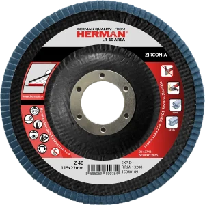 Flap disc HERMAN LR-10 Area 115mm | P40 | zirconia