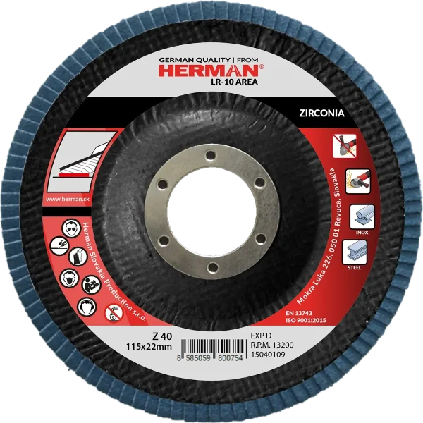 Flap disc HERMAN LR-10 Area 115mm | P40 | zirconia