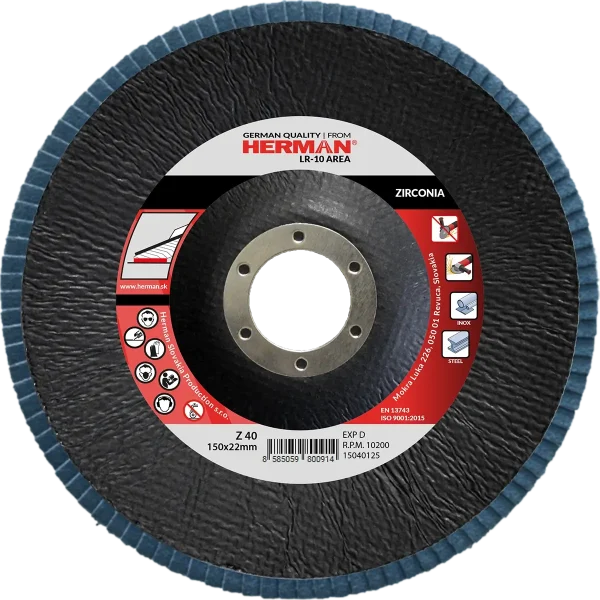 Flap disc HERMAN LR-10 Area 150mm | P40 | zirconia