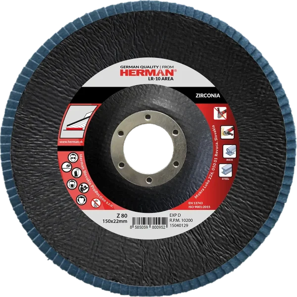 Flap disc HERMAN LR-10 Area 150mm | P80 | zirconia