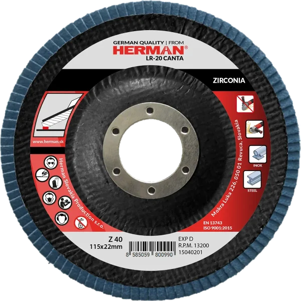 Flap disc HERMAN LR-20 Canta 115mm | P40 | zirconia