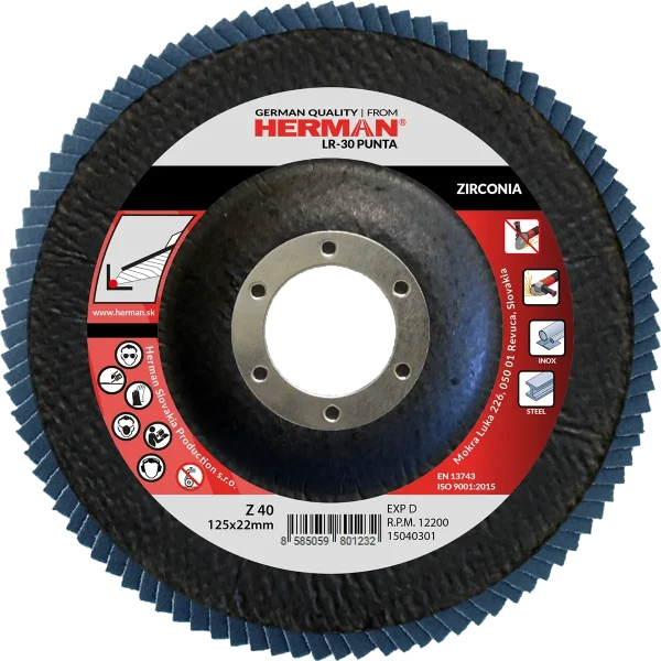 Flap disc HERMAN LR-30 Punta 125mm | P40 | zirconia