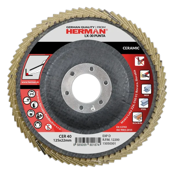 Disc lamelar pentru colțuri HERMAN LX-30 P40 125mm ceramic