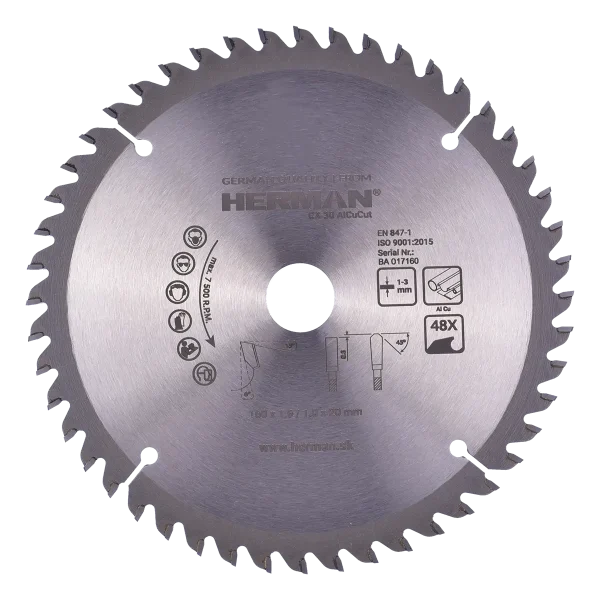 Circular saw blade HERMAN CX-30 AlCuCut 160x1,6/1,0x20mm | 48 teeth