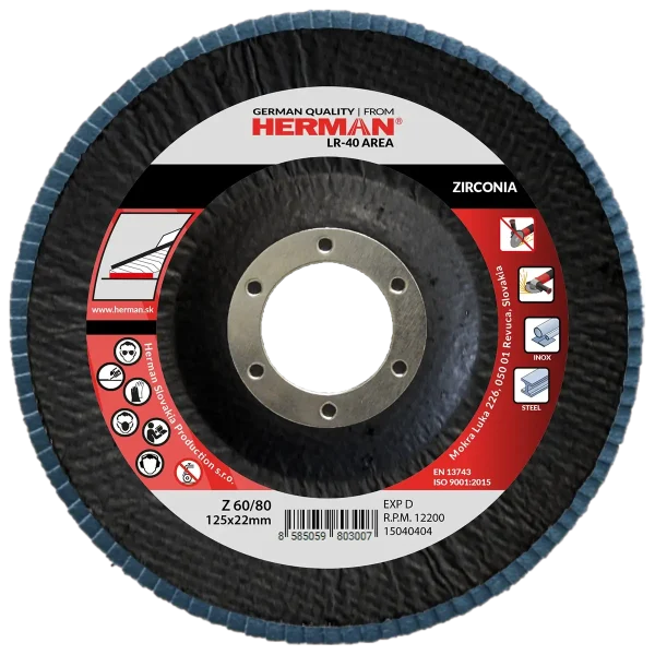Flap disc HERMAN LR-40 Area 125mm | P60/80 | zirconia