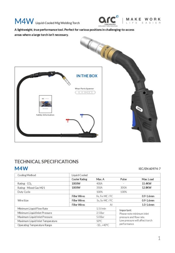 Pistolet MIG ARC M4W 400A, racit cu lichid