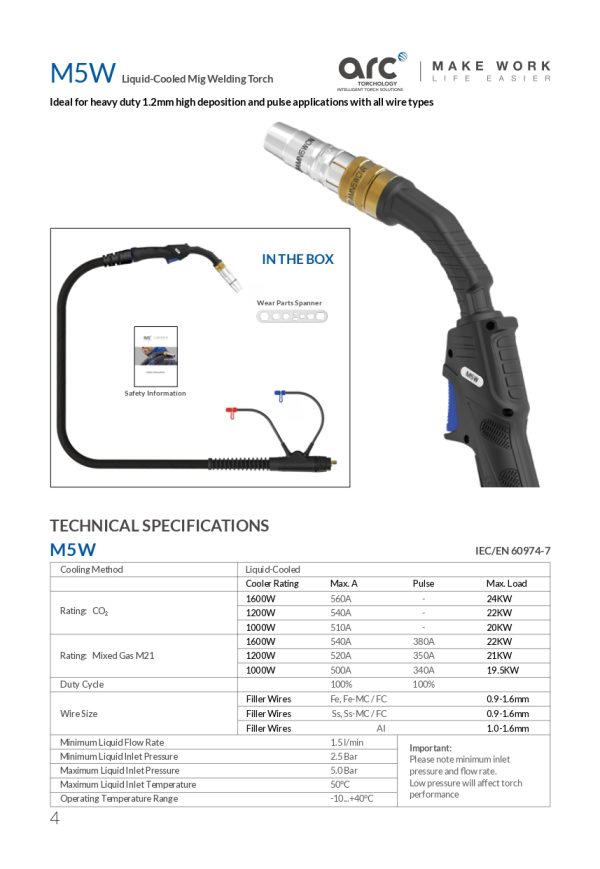 M5W ARC – Pistol de sudură profesional, răcit cu lichid, 500A