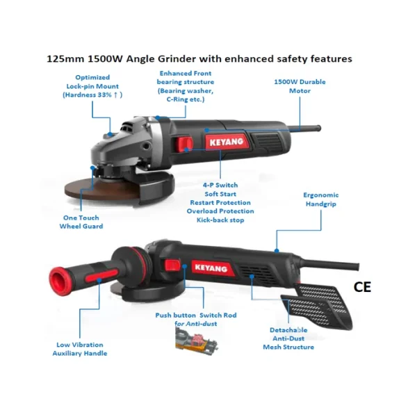 Keyang DG125-15S Angle grinder – 125mm 1500W - imagine 7