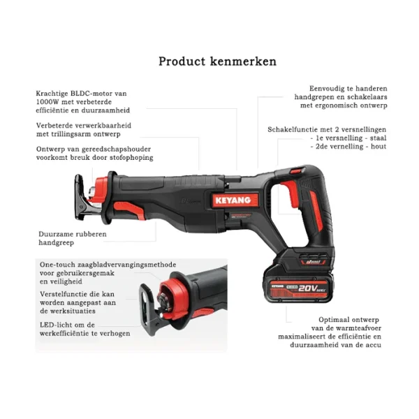 Keyang RS20BLH-30V Cordless Reciprocating Saw 18V 5.0Ah - imagine 3