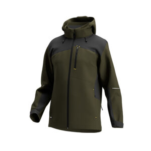 Jachetă softshell Safety Jogger KASAI SSHELL JKT M — vedere din față, kaki și negru.
