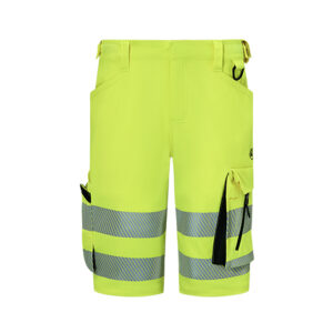 Pantaloni scurți cu vizibilitate ridicată Safety Jogger SCUTI HV SHORT — vedere din față, galben și negru.