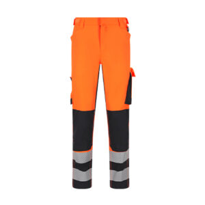 Pantaloni de lucru cu vizibilitate ridicată Safety Jogger SCUTI HV TROUSERS M — vedere din față, portocaliu și negru.